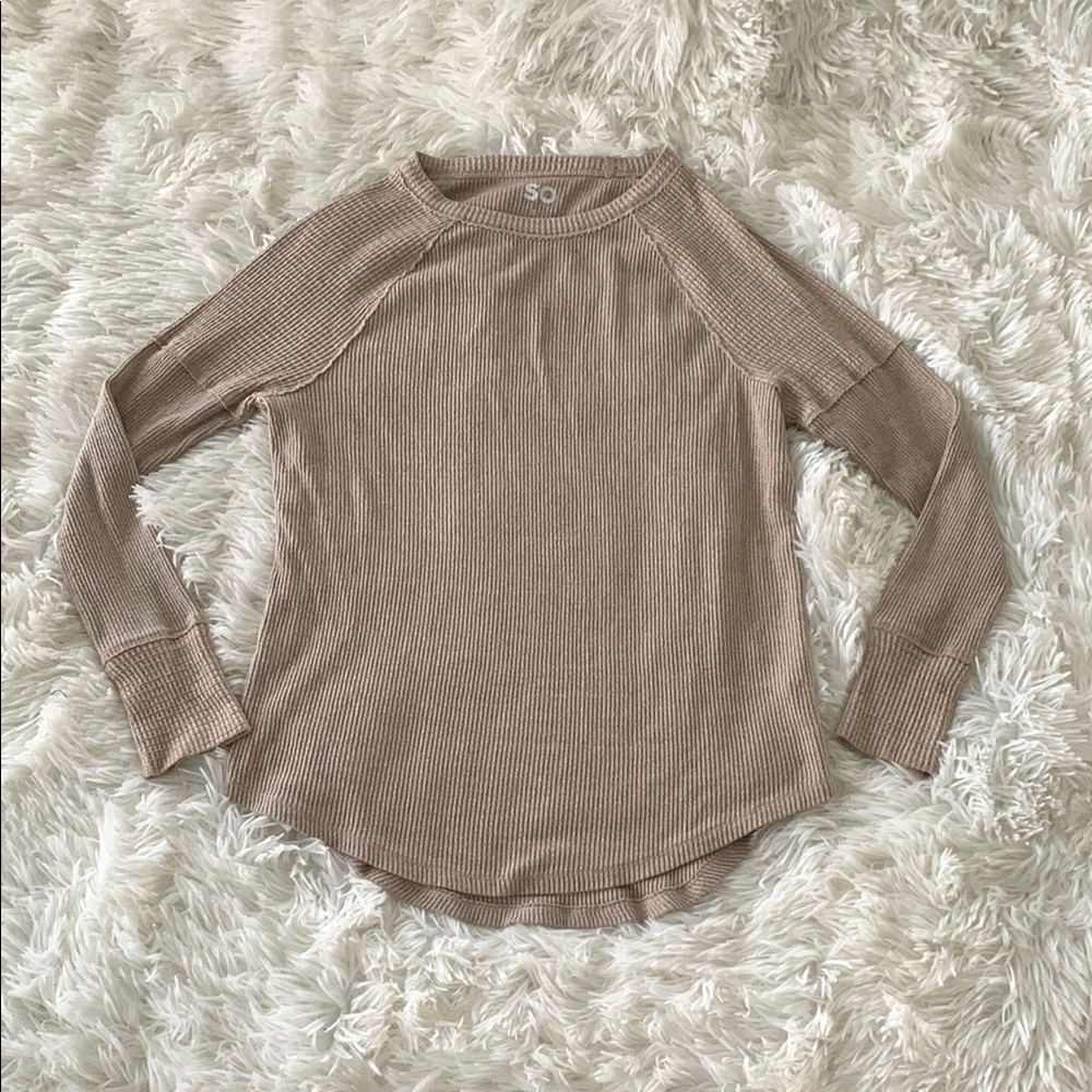 SO Cream Ribbed Long Sleeve Sweater